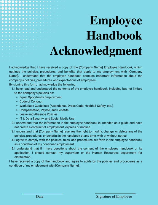 Employee Handbook Full Service (Book Consult Before Purchasing)